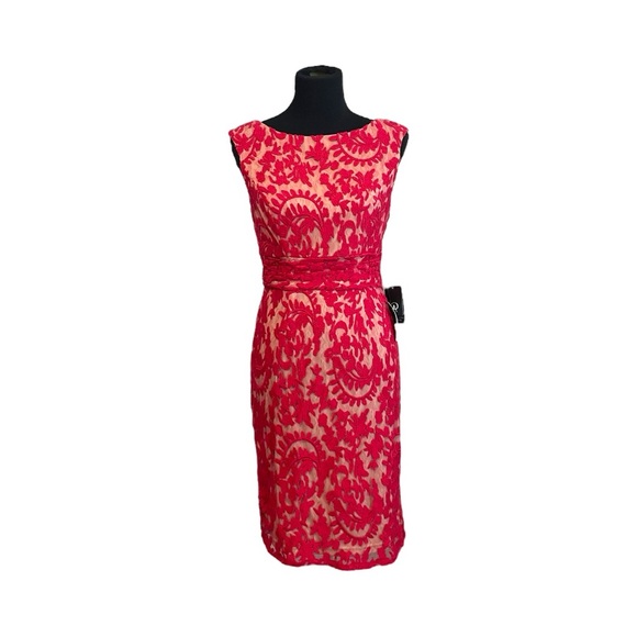 Adrianna Papell Red Lace Sheath Dress NWT - Picture 3 of 11